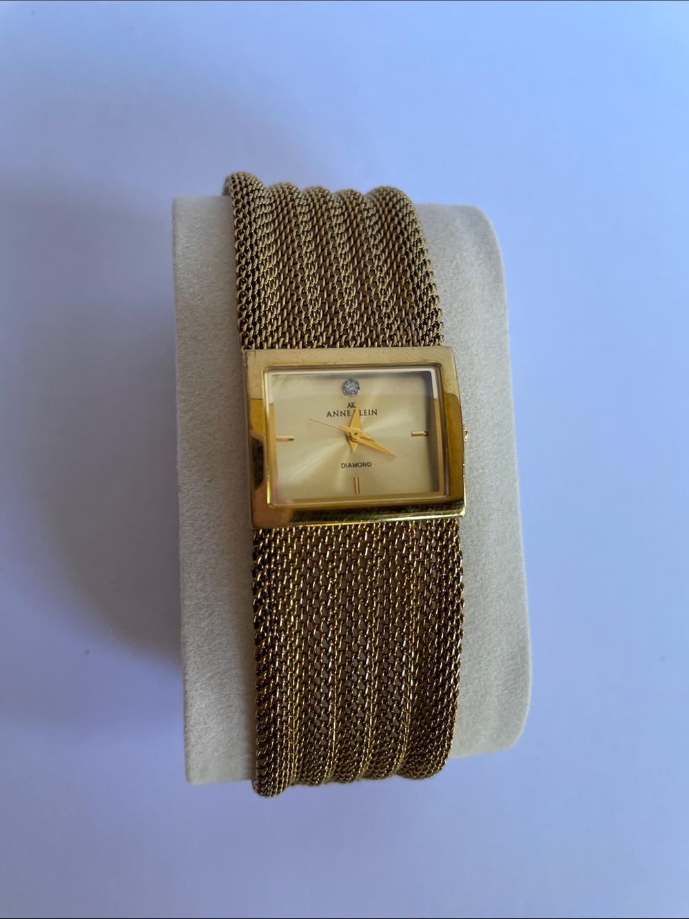 Vintage Anne Klein Diamond Gold-Tone Mesh Bracelet Watch